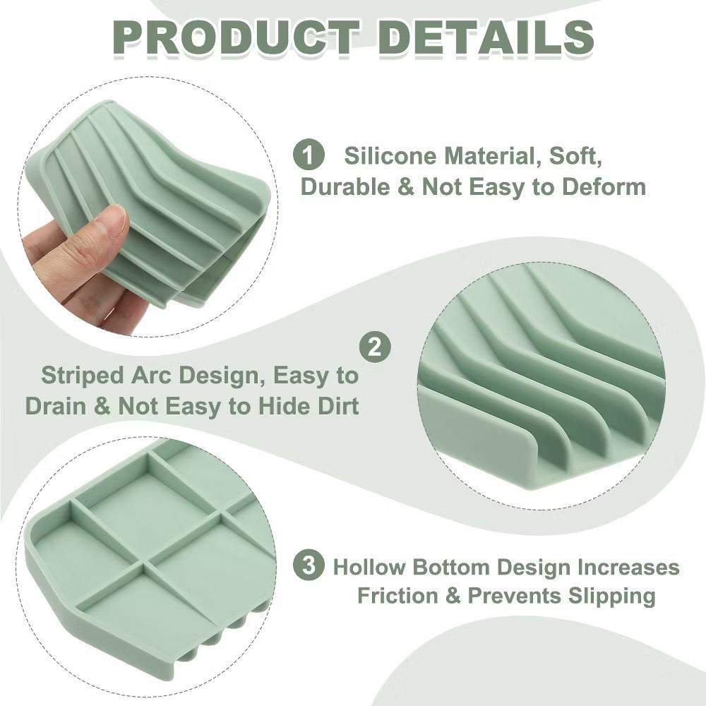 Soap Dish with Drainage, Silicone Self Draining Soap Bar Holder 2 Pcs - Image 8