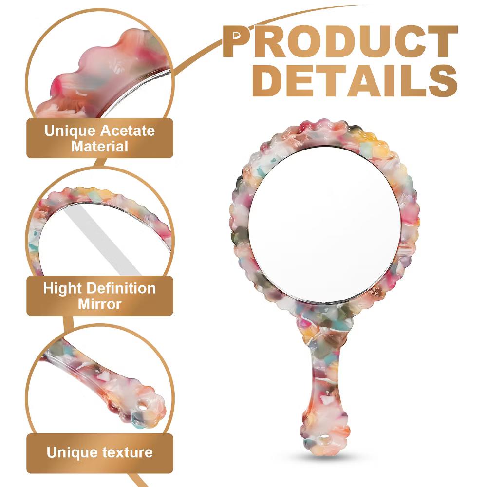 Oval Vintage Acetic Acid Handle Cosmetic Travel Hand Held Mirror - Image 21