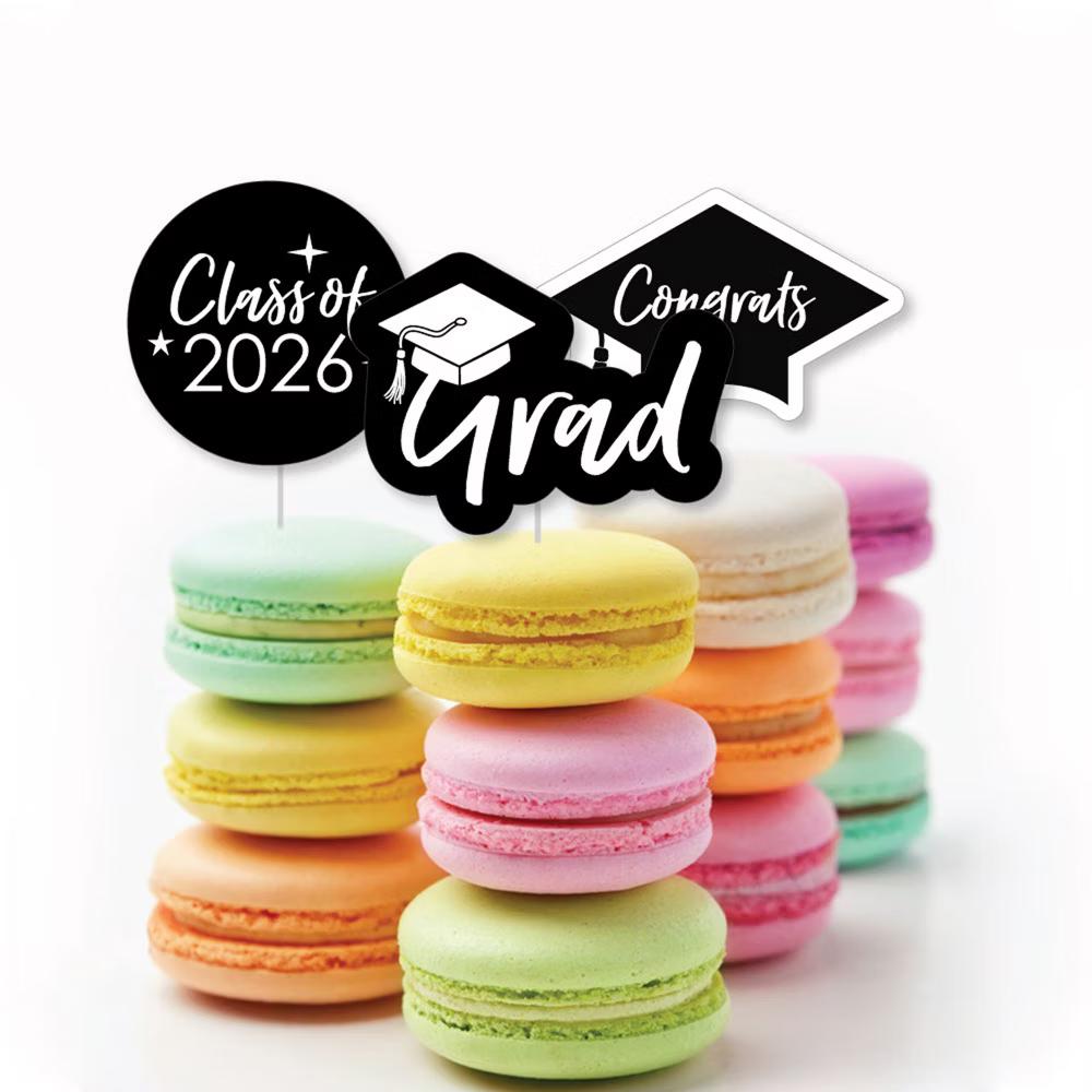 Black and White 2026 Graduation Party - Dessert Cupcake Toppers - Clear Treat Picks - Set of 24 - Image 5