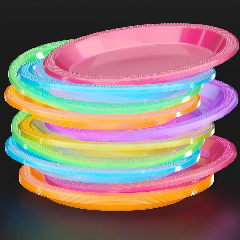 Exquisite Black Light Glow Party Disposable Plates: Assorted Neon Colors-6 colors -9 Inch - Image 6