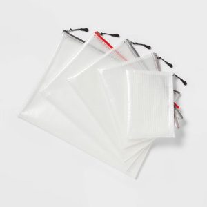 Set of 5 Zippered Pouch Organizers - Clear Multicolored Storage Bags, Universal Packing Cubes, PEVA Material