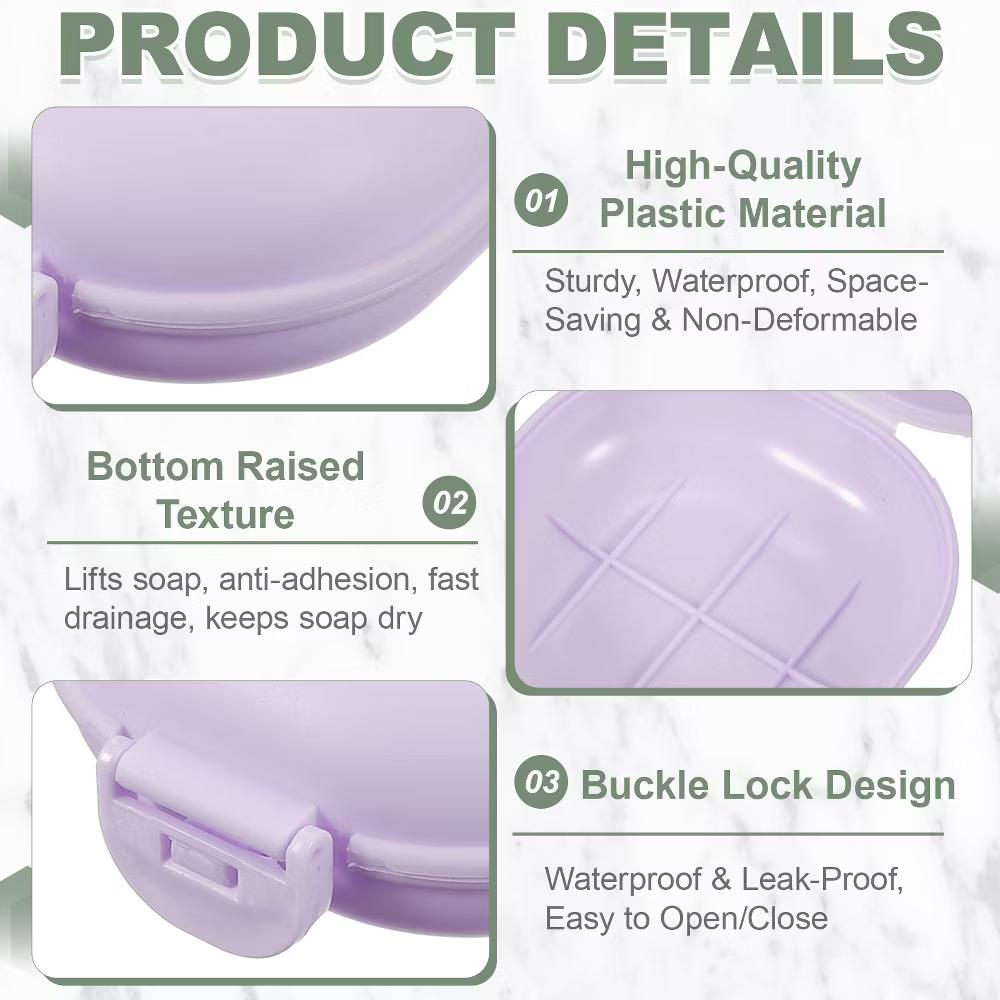 Soap Dish, Portable Travel Soap Box Waterproof Holder Case Round - Image 20