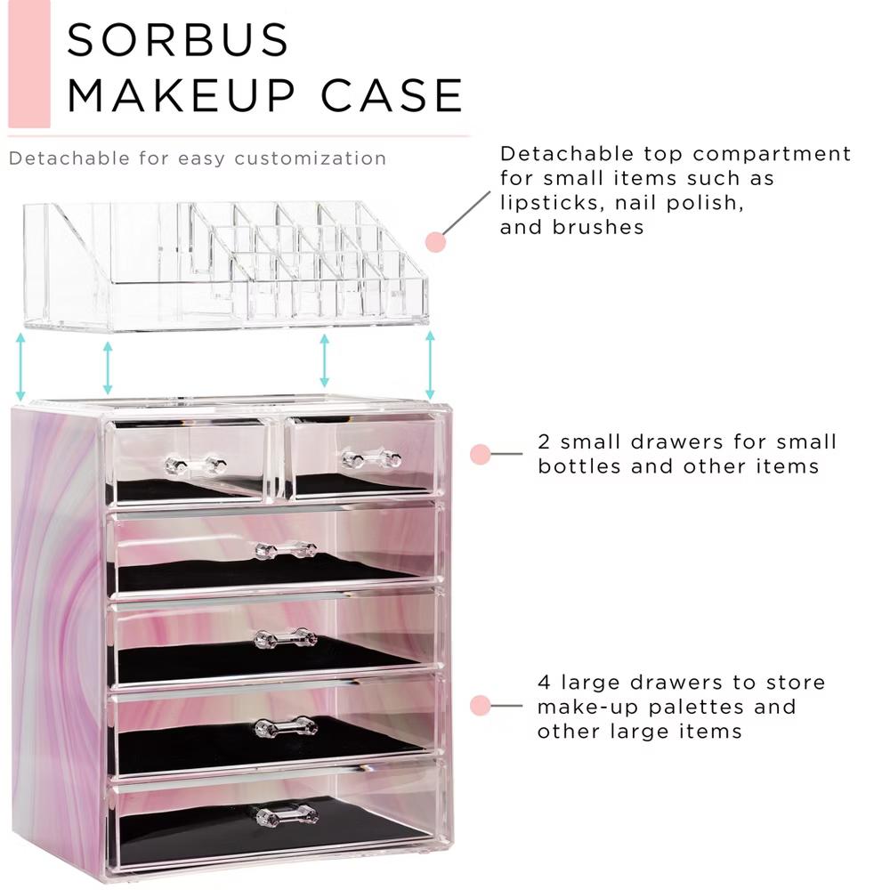 2 Piece Acrylic Makeup and Jewelry Storage Organizer Case (6 Drawers and Lipstick Tray) - Image 51