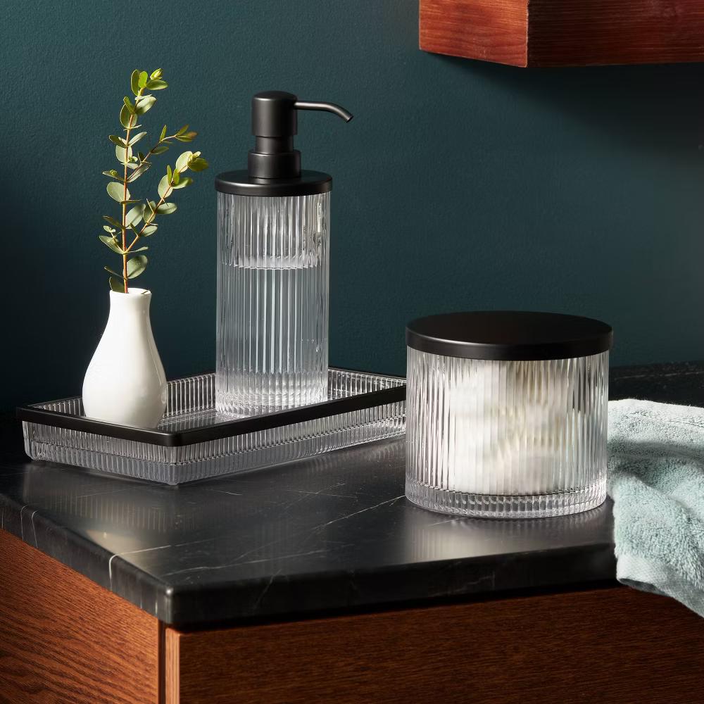 Ribbed Glass Canister Black - Metal Lid, Clear Bathroom Jar, Easy to Clean - Image 5
