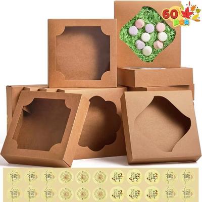 15 Pcs Kraft Bakery Boxes with Stickers, Perfect for Cakes, Pies, Cookies, Muffins, Thanksgiving & Christmas