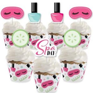 Spa Day - Cupcake Decoration - Girls Makeup Party Cupcake Wrappers and Treat Picks Kit - Set of 24