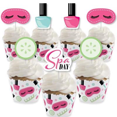 Spa Day - Cupcake Decoration - Girls Makeup Party Cupcake Wrappers and Treat Picks Kit - Set of 24