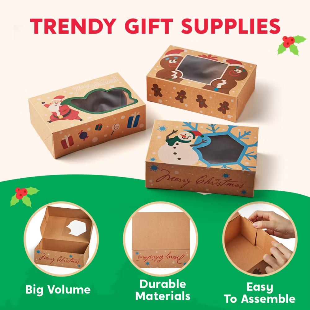 24 Pcs Christmas Cookie Gift Baking Box, Auto-Popup Treat Boxes with Window and Tags, Xmas Treat Boxes Containers for Cookies & Holiday Baking - Image 8