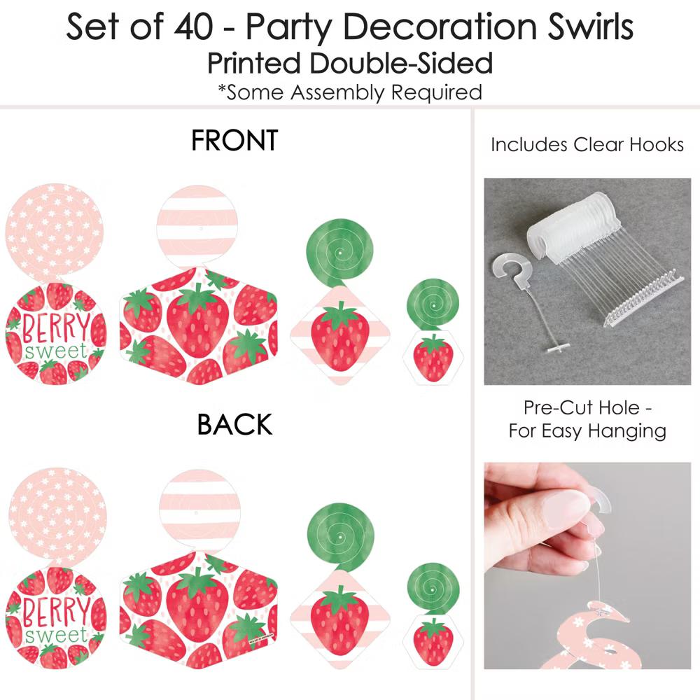Berry Sweet Strawberry - Fruit Themed Birthday Party or Baby Shower Hanging Decor - Party Decoration Swirls - Set of 40 - Image 5