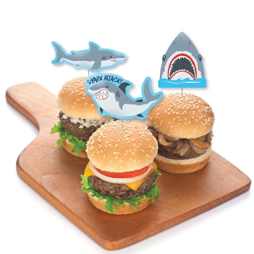 Shark Zone - Dessert Cupcake Toppers - Jawsome Party or Birthday Party Clear Treat Picks - Set of 24 - Image 3