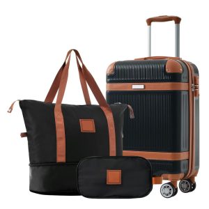 3 PCS ABS Lightweight Hard Shell Carry on Luggage(20") with Travel Bag, Spinner Wheels and TSA Lock - ModernLuxe