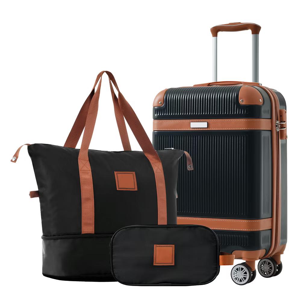 3 PCS ABS Lightweight Hard Shell Carry on Luggage(20") with Travel Bag, Spinner Wheels and TSA Lock - ModernLuxe