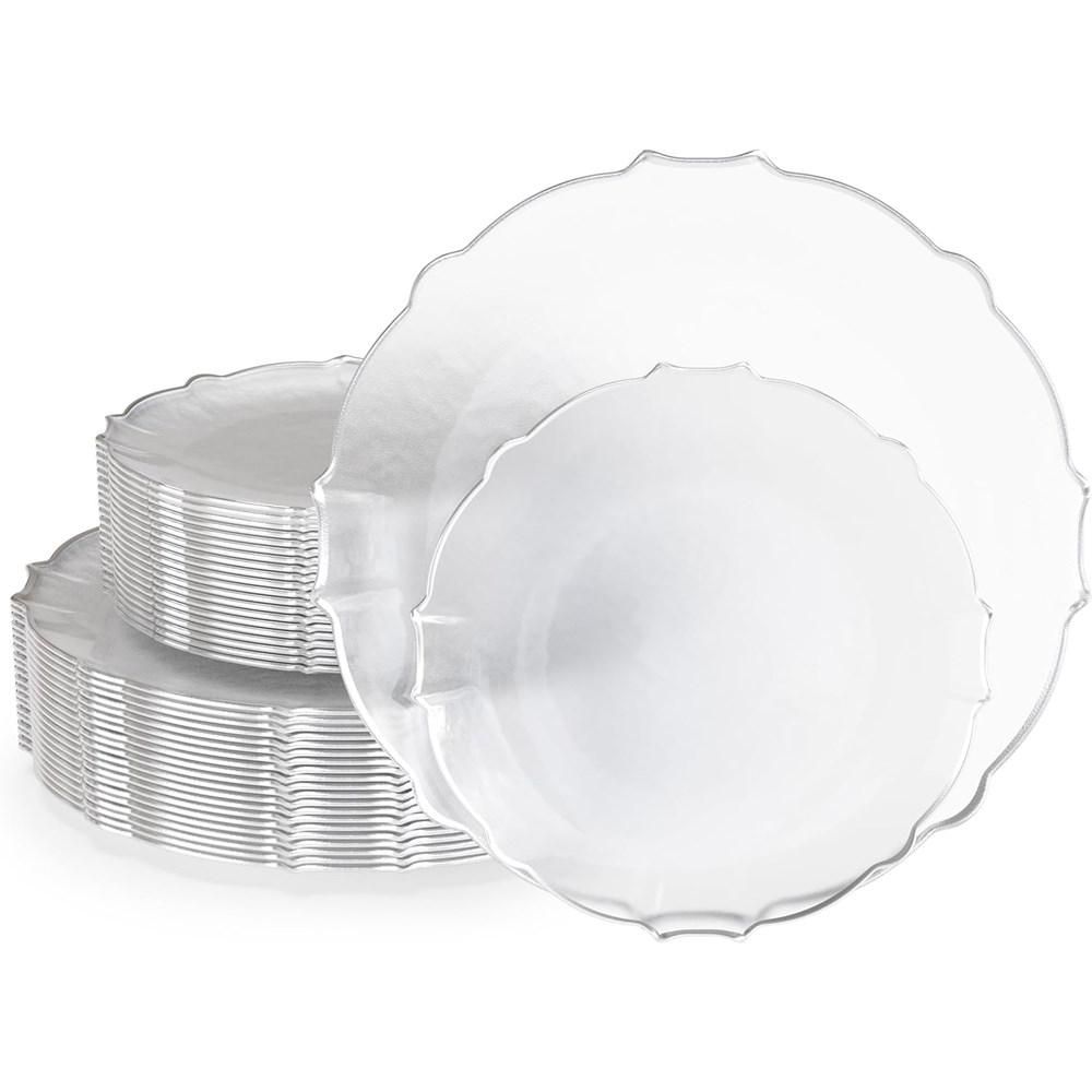 Trendables 40 Pieces Plastic Disposable Wedding Plates Set - 20 7.5" & 20 10" Thin & DelicateTinted Petals Plates with Rim - Image 14