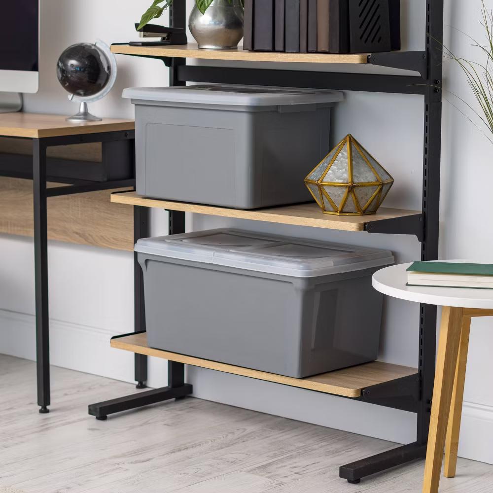 22''x13''x10'' 4pc Split Lid Plastic Storage Bins File Boxes Gray - Image 6