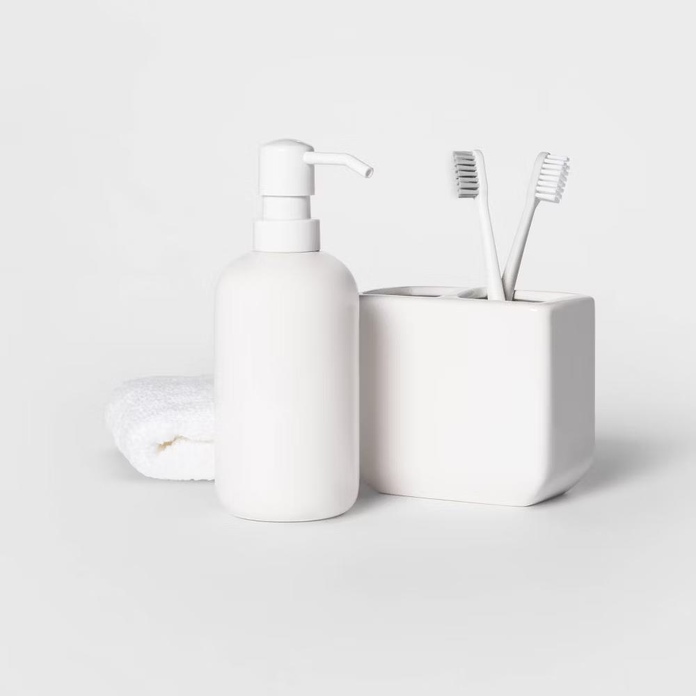 Soap Pump White - Ceramic Hand Wash Dispenser, Refillable 13oz Pump Bottle for Bathroom - Image 3