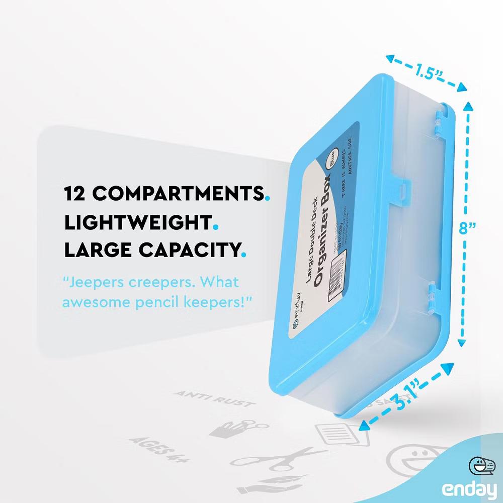 Large Capacity Double Deck Pencil Box - Plastic With 12 Compartments, Snap-Tight Lid, Hard Case Storage Organizer - Image 19