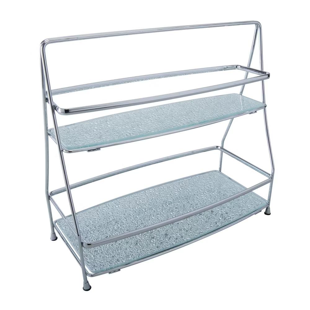 ELLE DECOR 2 Tier Diamond Vanity Tower Chrome: Microfiber, Machine Washable, Non-Slip Backing - Image 2