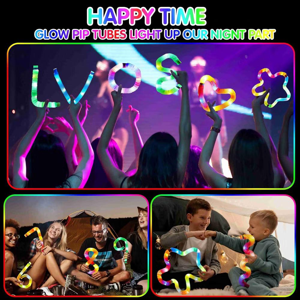 9Pcs Glow Pop Tubes Party Favors, Glow Sticks Light Up Necklaces Bracelets for Kids, Birthday Gifts, Classroom Goodie Bags, Treasure Box Toys