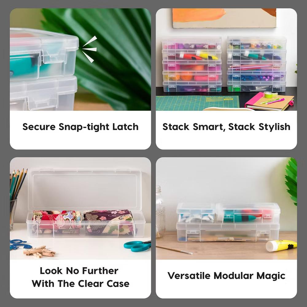 Pencil Case Box Storage Container for Organizing with Snap Lid, Stackable Plastic Pen Pouch, Clear, Large, 6Pk - Image 3