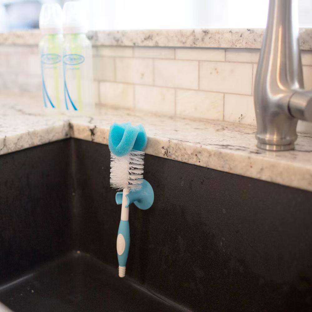 Dr. Brown's Baby Bottle Cleaning Brush, Sponge and Bristle Brush with Nipple Cleaner -3pk - Blue - Image 8