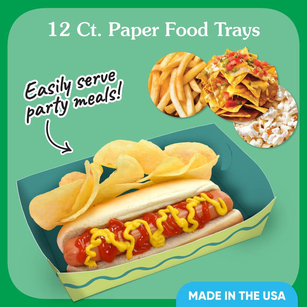 Light Green and Teal Wavy Paper Food Trays, Disposable Food Boats Retro Birthday Party, Double-Sided Meal Holders - Set of 12 - Image 5