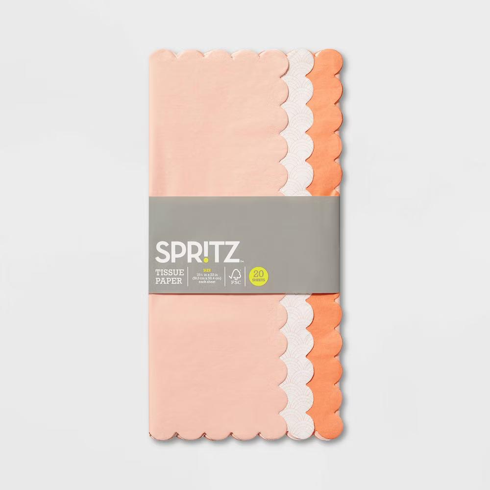 20ct Scalloped Edge Tissue Paper Coral - Multicolor Gift Packaging Accessories, Solid Pattern, 15.5" 24" - Image 3