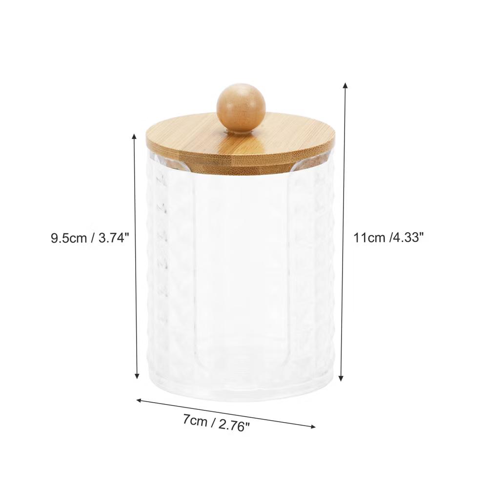Acrylic Bamboo Wood Cotton Swab Jar for Bath Clear Wood Color 1 Pc - Image 4