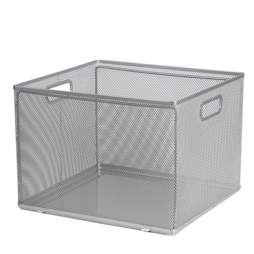 Mesh Crate File Box 10"x14" 13.25" Silver - Hanging File Organizer Storage Bin - Image 2