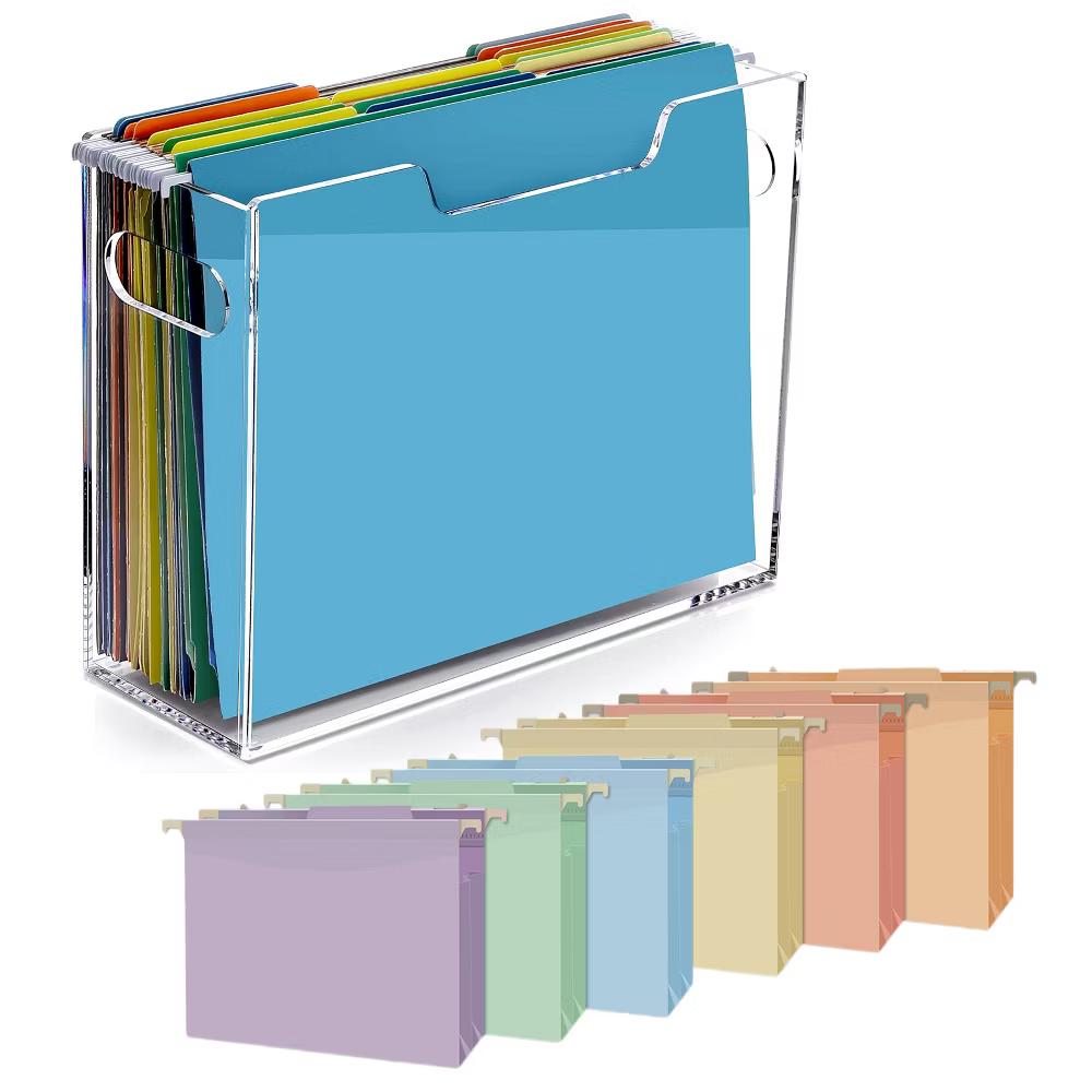 File Organizer Box for Letter Size Hanging Folders, Acrylic Desk File Holder with Portable Handle, Clear Modern Document Storage Rack for Office - Image 17