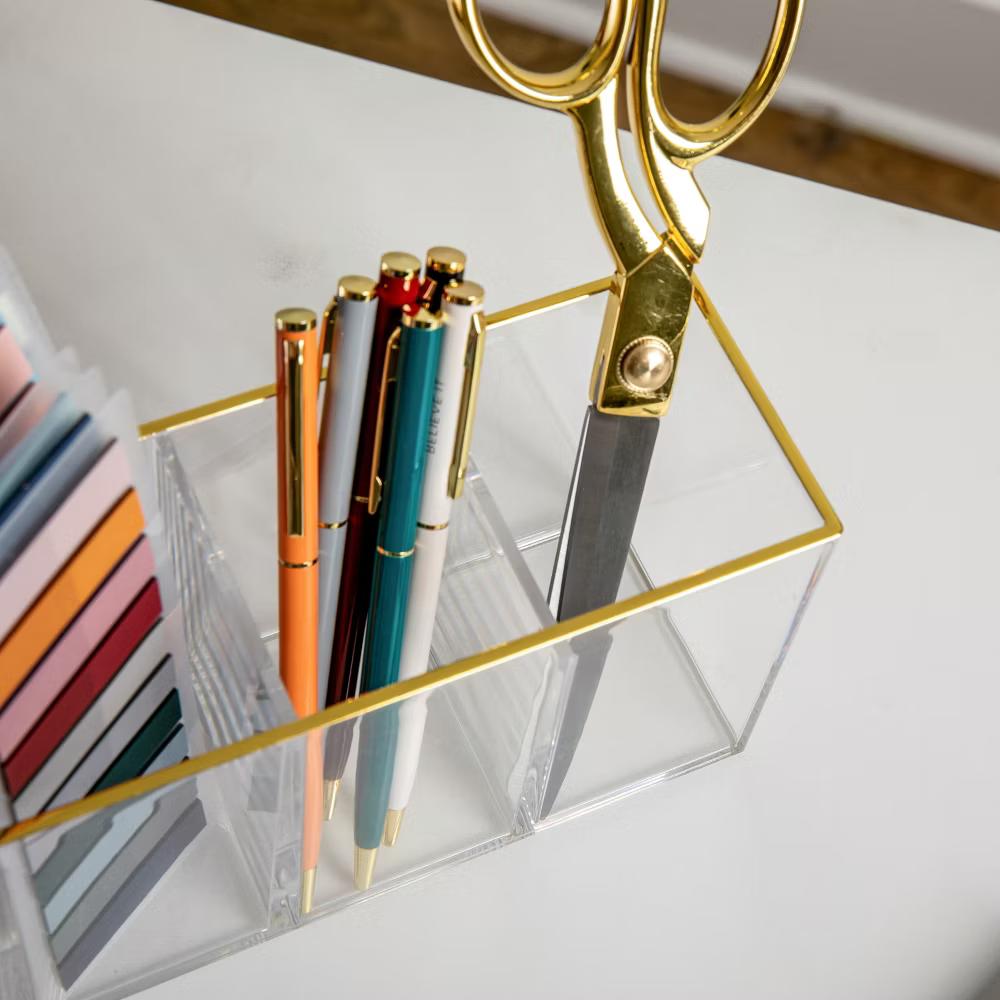Martha Stewart Kerry Plastic 4 Compartment Pen Holder Office Desktop Organizer with Gold - Image 7