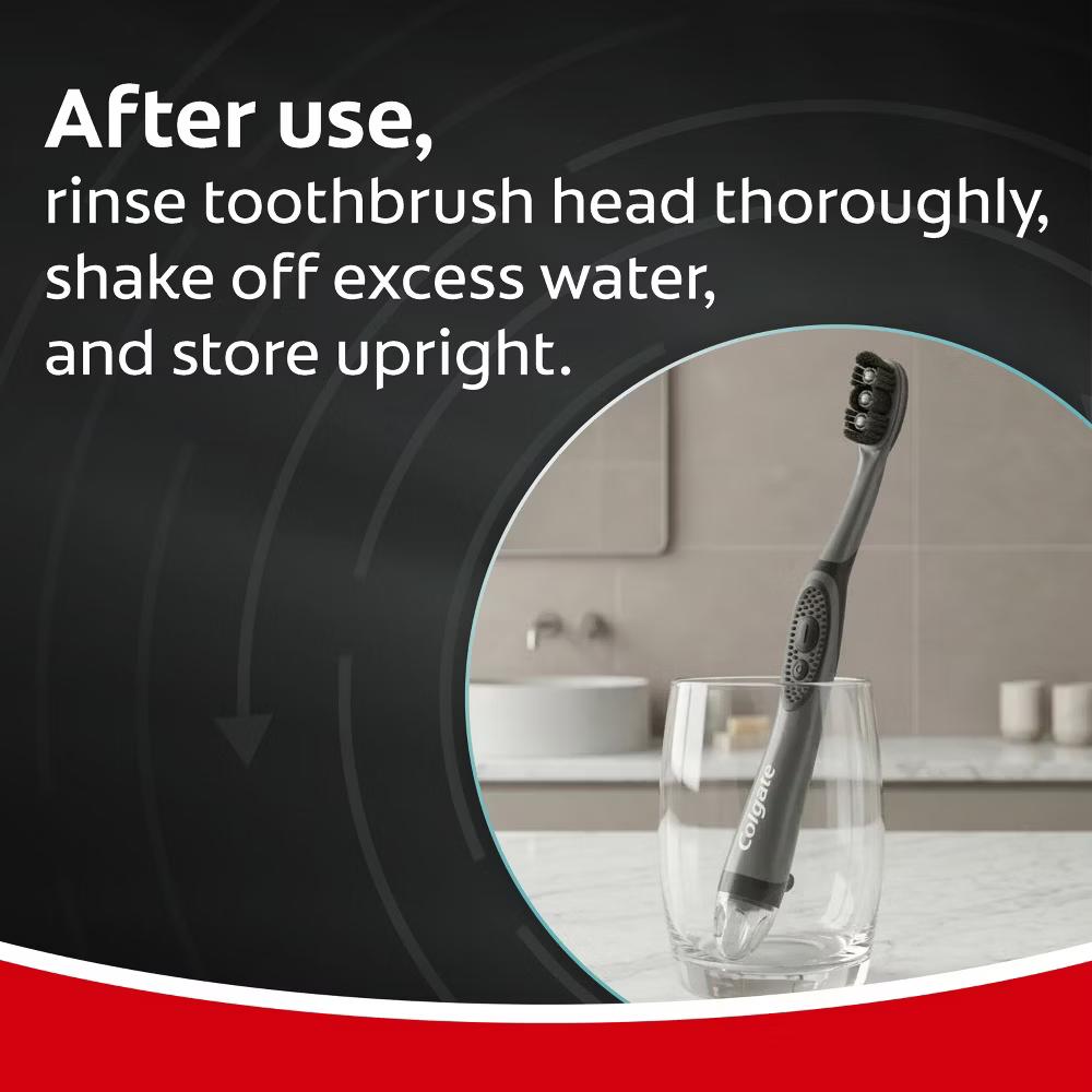 360 Vibrate Charcoal Battery Powered Electric Toothbrush - Soft - Black - Image 10