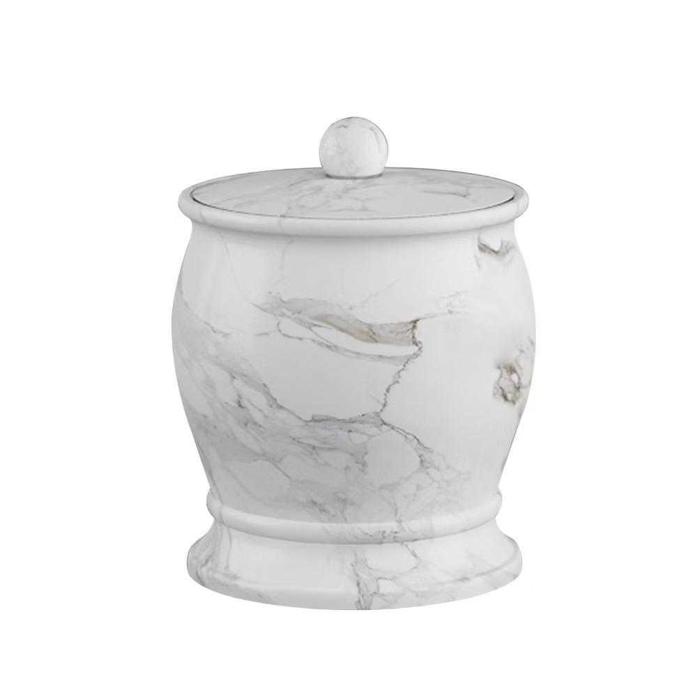 Marble Patterned Compton Q-tip Jar - Resin Bathroom Organizer, Swab Container, 5.12" Height - Image 3