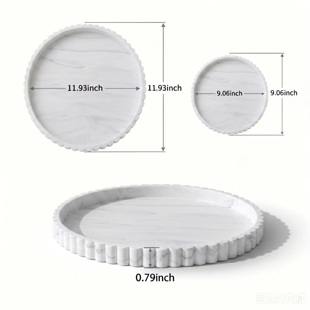 2Pc Round Silicone Vanity Tray Set Decorative Catchall Organizer for Bathroom Countertop Perfume White - Image 67