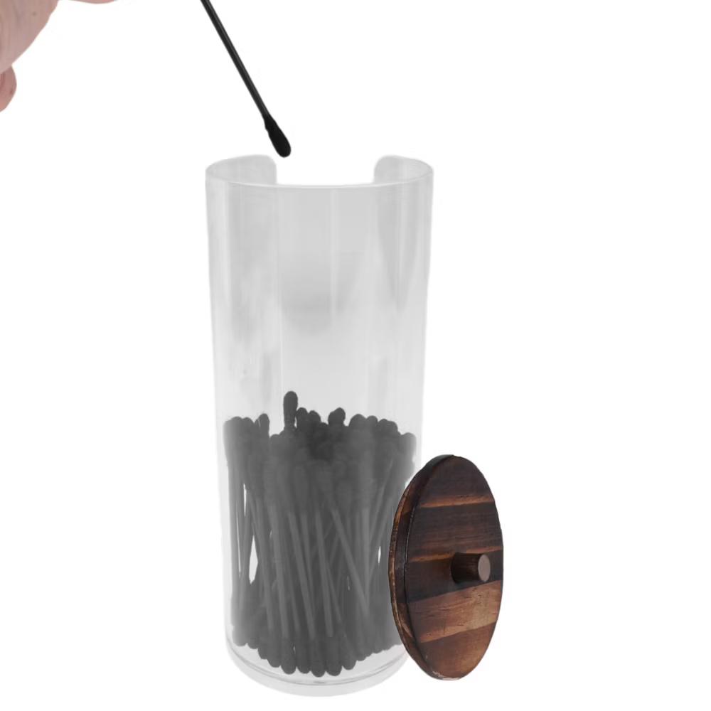 U-Shaped Cup Cylindrical Cover Acrylic Cotton Swab Holders Bathroom Transparent Dark Brown 1Pc - Image 6