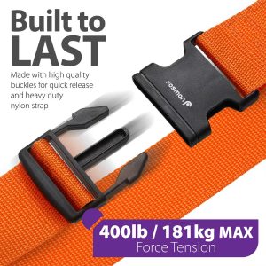 2 Pack Luggage Straps with Buckle, Adjustable Luggage Straps for Suitcases, Connect Two Suitcases & Baby Car Seat, Travel Luggage Belt, Orange