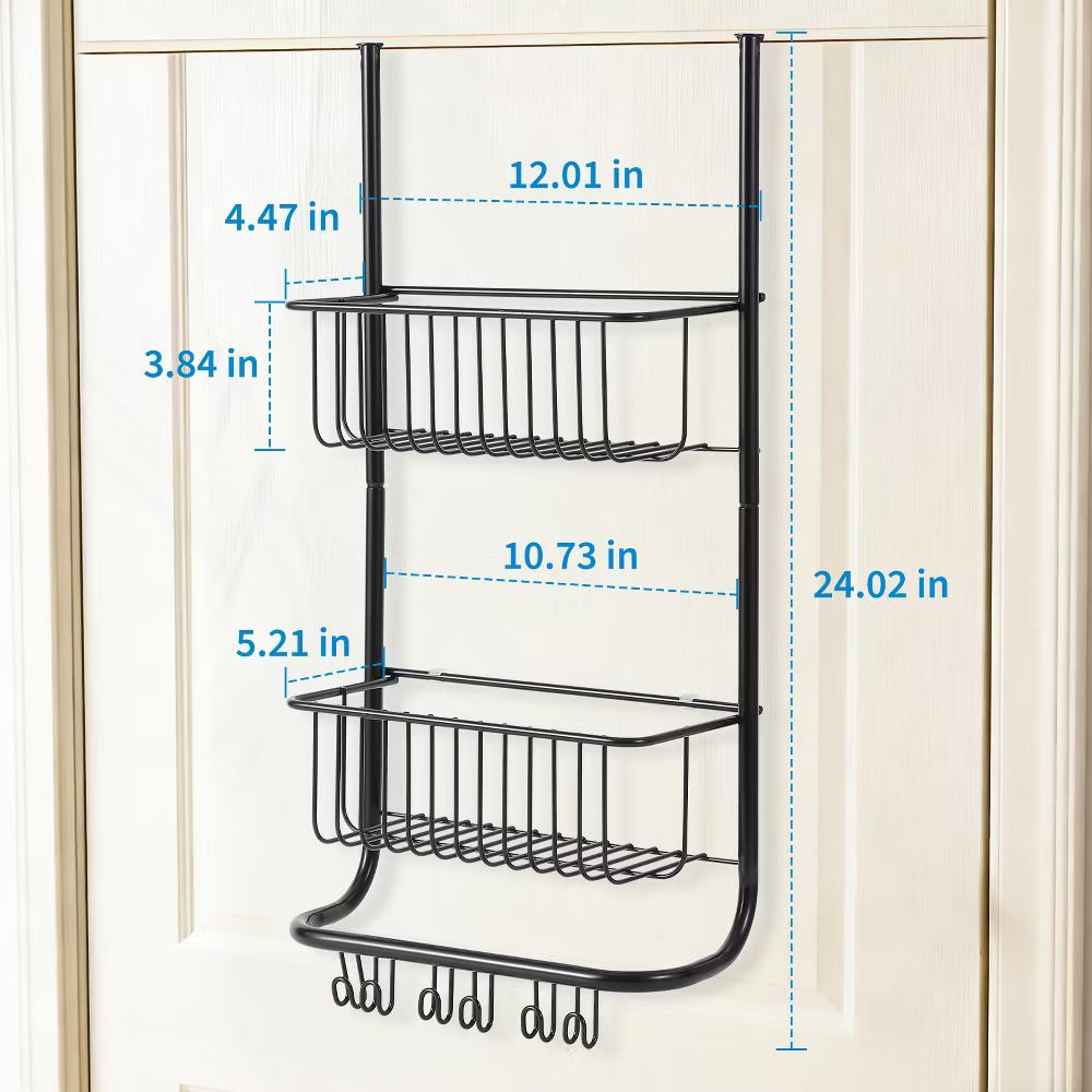 Over The Door Organizer, 2-Tier Metal Shower Caddy with 6 Hooks, Adjustable Hanging Storage - Image 7