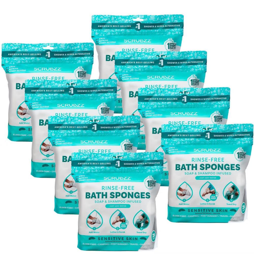 Scrubzz No Rinse Bath Wipes for Adults Bathing, Adult Rinse Free Bath Sponges - Disposable - Image 20
