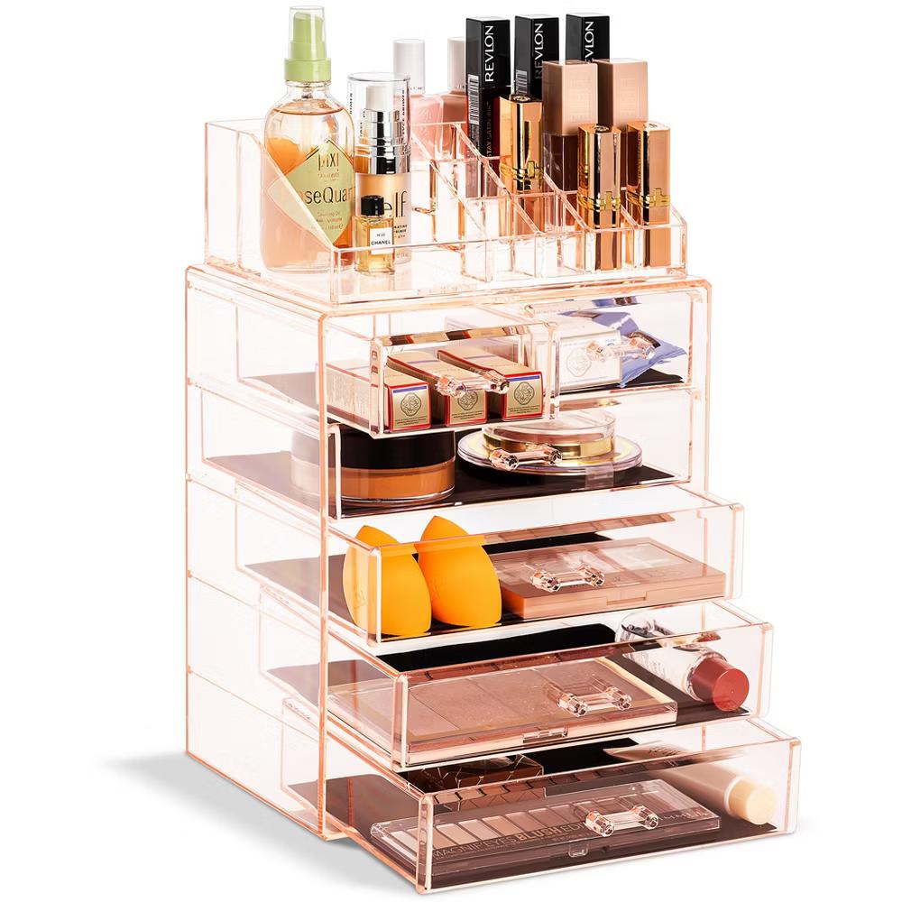 2 Piece Acrylic Makeup and Jewelry Storage Organizer Case (6 Drawers and Lipstick Tray) - Image 31