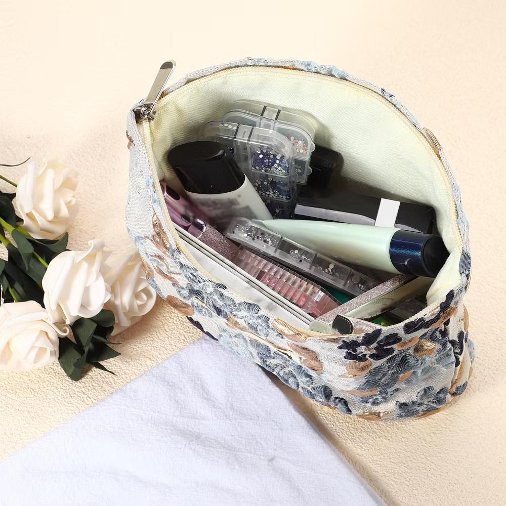 Travel Zipper Floral Makeup Bags and Organizers Gray Blue - Image 6