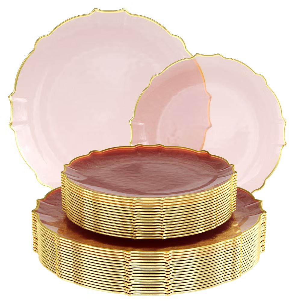 Trendables 40 Pieces Plastic Disposable Wedding Plates Set - 20 7.5" & 20 10" Thin & DelicateTinted Petals Plates with Rim - Image 31