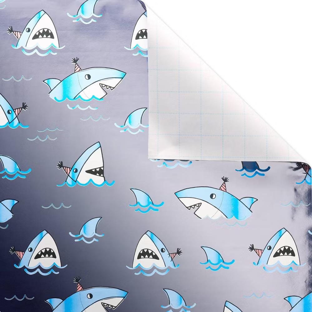 20 Sq Ft Sharks with Hats Kids'' Wrapping Paper - Image 3