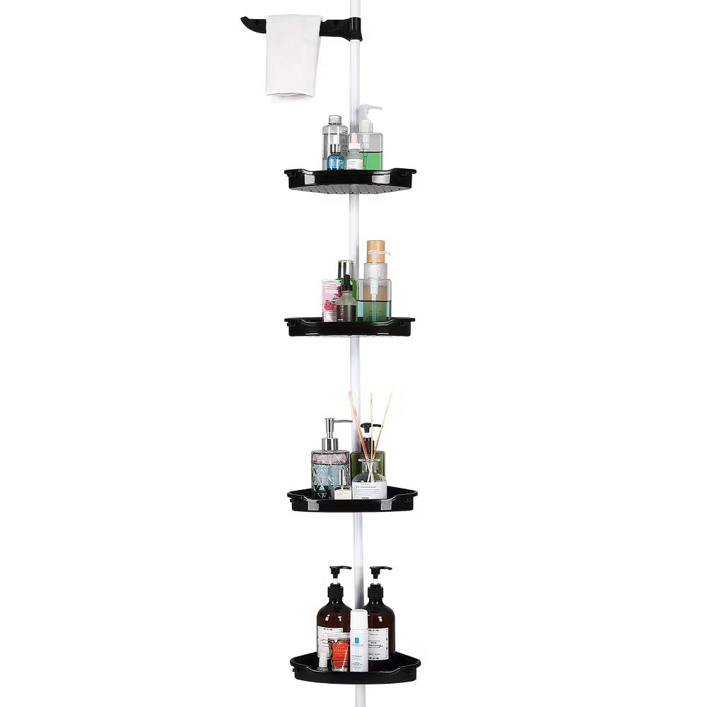 Bathroom Corner Shower Caddy Tension Pole, 4-Tier Rust-Resistant Bathroom Storage Organizer with Adjustable Shelves & Rubber Pad, 101''- 122'' Height - Image 14