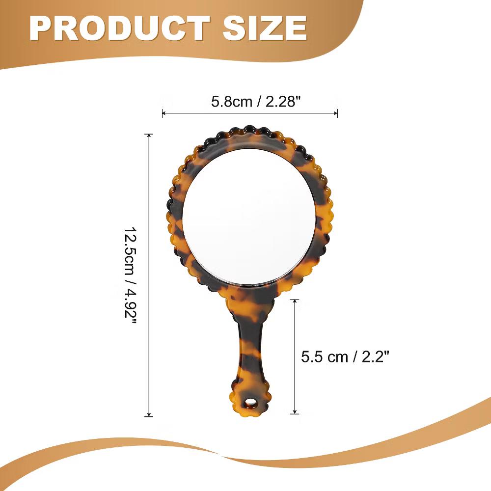 Oval Vintage Acetic Acid Handle Cosmetic Travel Hand Held Mirror - Image 2