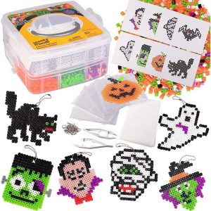 3000 Pc Monster Fuse Bead Kit w 8 Keychains w Case- Ghost, Witch, Vampire - Ornaments & Decorations - Kids DIY Bulk Craft Toy Gift - Party Activity