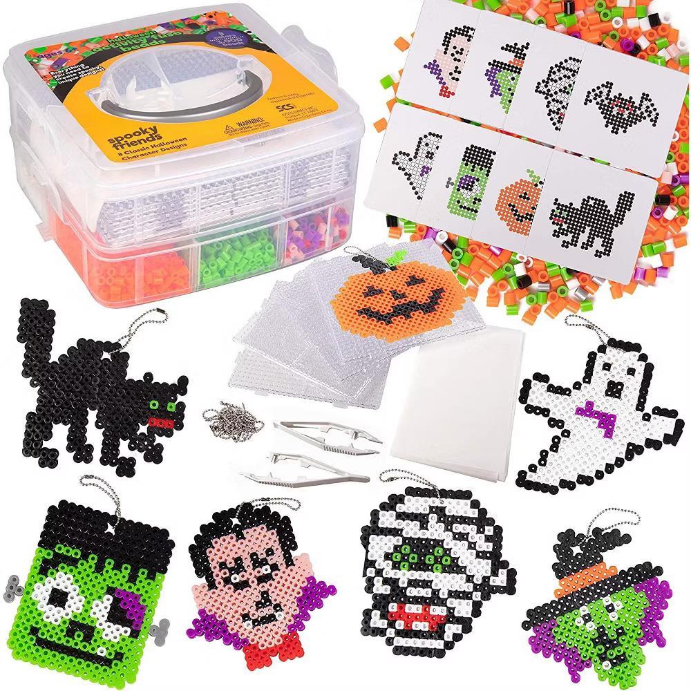 3000 Pc Monster Fuse Bead Kit w 8 Keychains w Case- Ghost, Witch, Vampire - Ornaments & Decorations - Kids DIY Bulk Craft Toy Gift - Party Activity