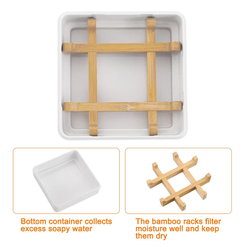 Wooden Detachable Self Draining Square Soap Dishes with Lid - Image 17