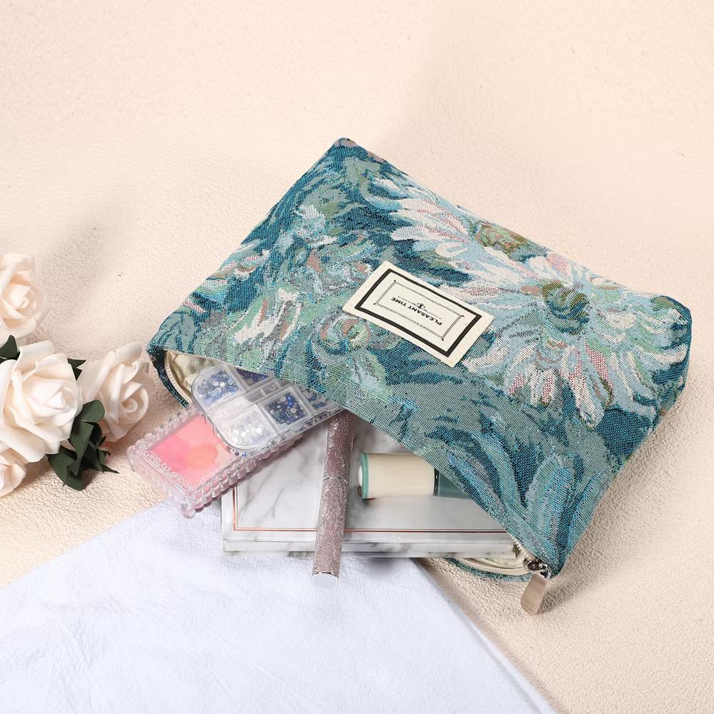 Travel Zipper Floral Makeup Bags and Organizers Blue - Image 3