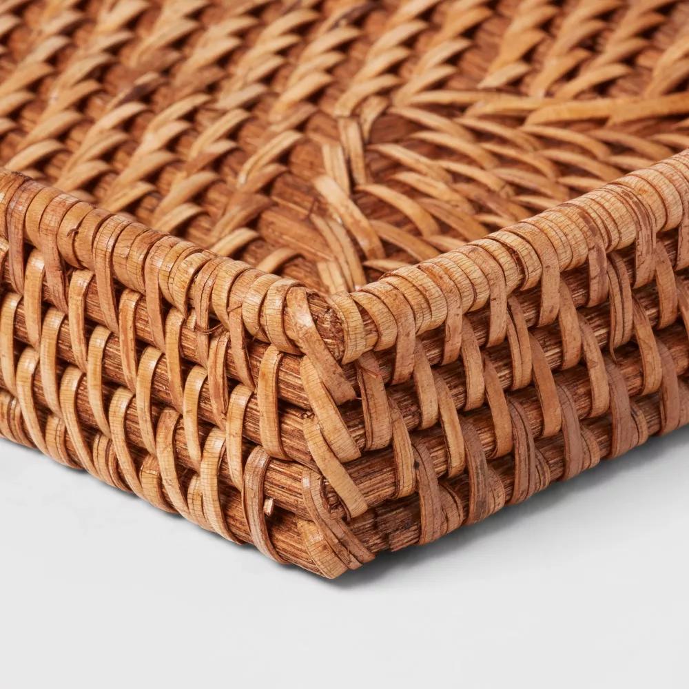 Rattan Tray Light Brown - Vanity Organizer, Spot Clean, Bathroom Accessory, 10.25" Width - Image 2