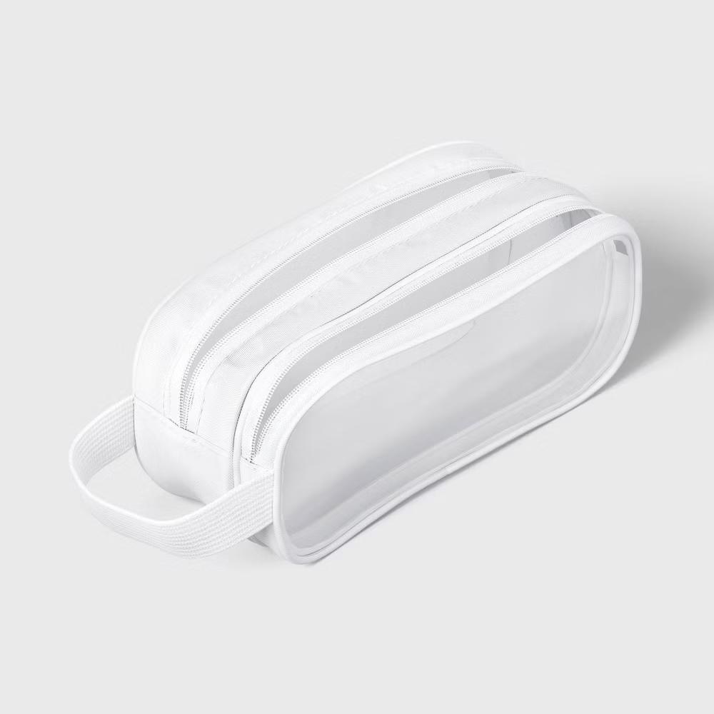 Double Zip Clear Plastic Pouch White