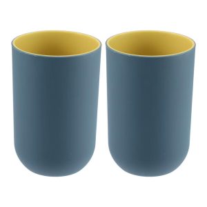 2Pcs Bathroom Tumblers Bathroom Toothbrush Cup Blue 4.33''x2.76'' 350ml